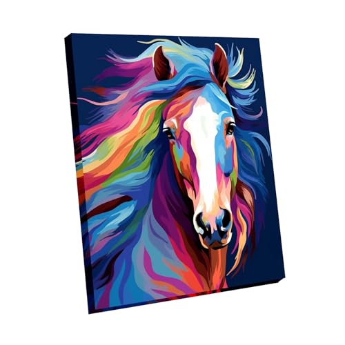 Wooden Framed Paint by Numbers DIY Acrylic Painting Kit for Kids & Adults Beginner – 16" Wx12 L Color Horse Pattern