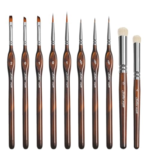 Golden Maple Detail Paint Brushes Set 10pcs Miniature Brushes for Fine Detailing & Art Painting - Acrylic, Watercolor, Oil, Models, 40k