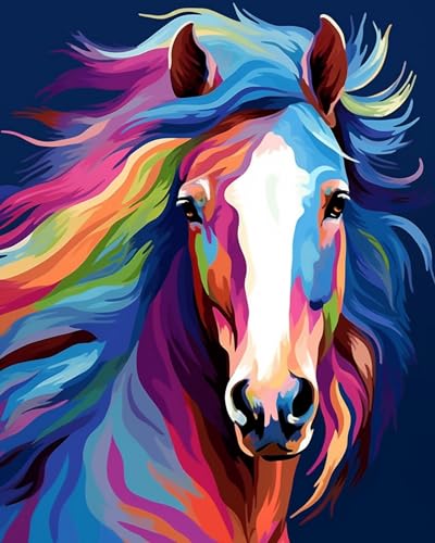 Wooden Framed Paint by Numbers DIY Acrylic Painting Kit for Kids & Adults Beginner – 16" Wx12 L Color Horse Pattern