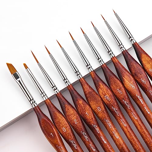 Golden Maple Detail Paint Brushes Set 10pcs Miniature Brushes for Fine Detailing & Art Painting - Acrylic, Watercolor, Oil, Models, 40k