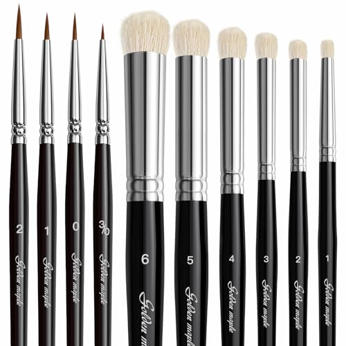 Golden Maple Detail Paint Brushes Set 10pcs Miniature Brushes for Fine Detailing & Art Painting - Acrylic, Watercolor, Oil, Models, 40k