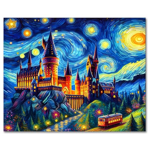 TUMOVO DIY Framed Paint by Numbers Kit for Adults Magic Castle Paint by Number Kits on Canvas Starry Sky Paint by Number for Adults with Brushes Art Crafts for Home 16"x20"