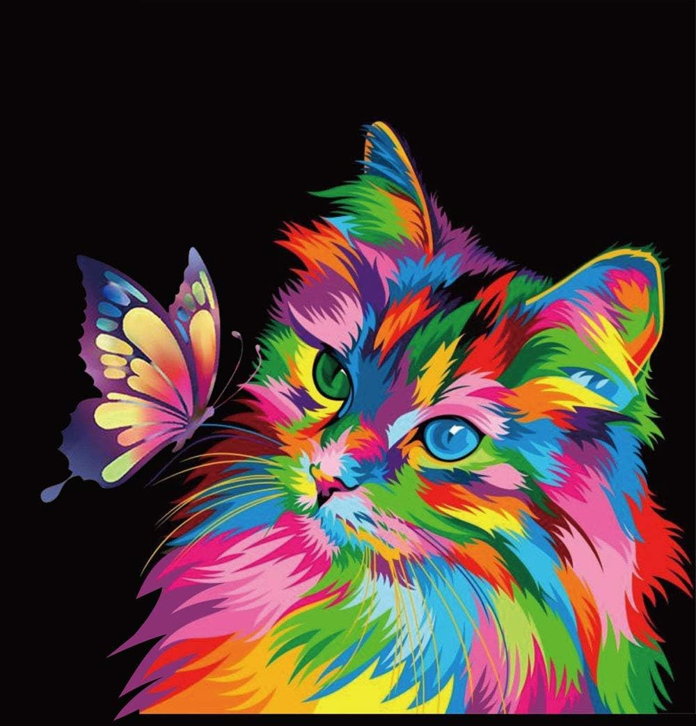 Elftoyer Paint by Numbers for Kids & Adults & Beginner, DIY Canvas Painting Gift Kits for Home Decoration - Colorful Cats and Butterflies 16 x 20 inch (Without Framed)