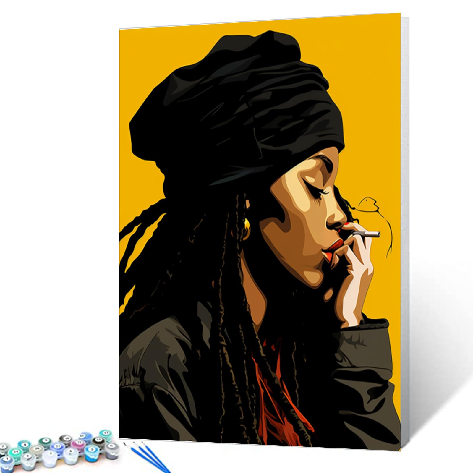 Black Girl with Dreadlocks Paint by Number Kits Canvas Acrylic Paint DIY Oil Painting for Kids, Students, Adults Beginner with Brushes and Acrylic African American Woman 16x20 Inch (DIY Frame)