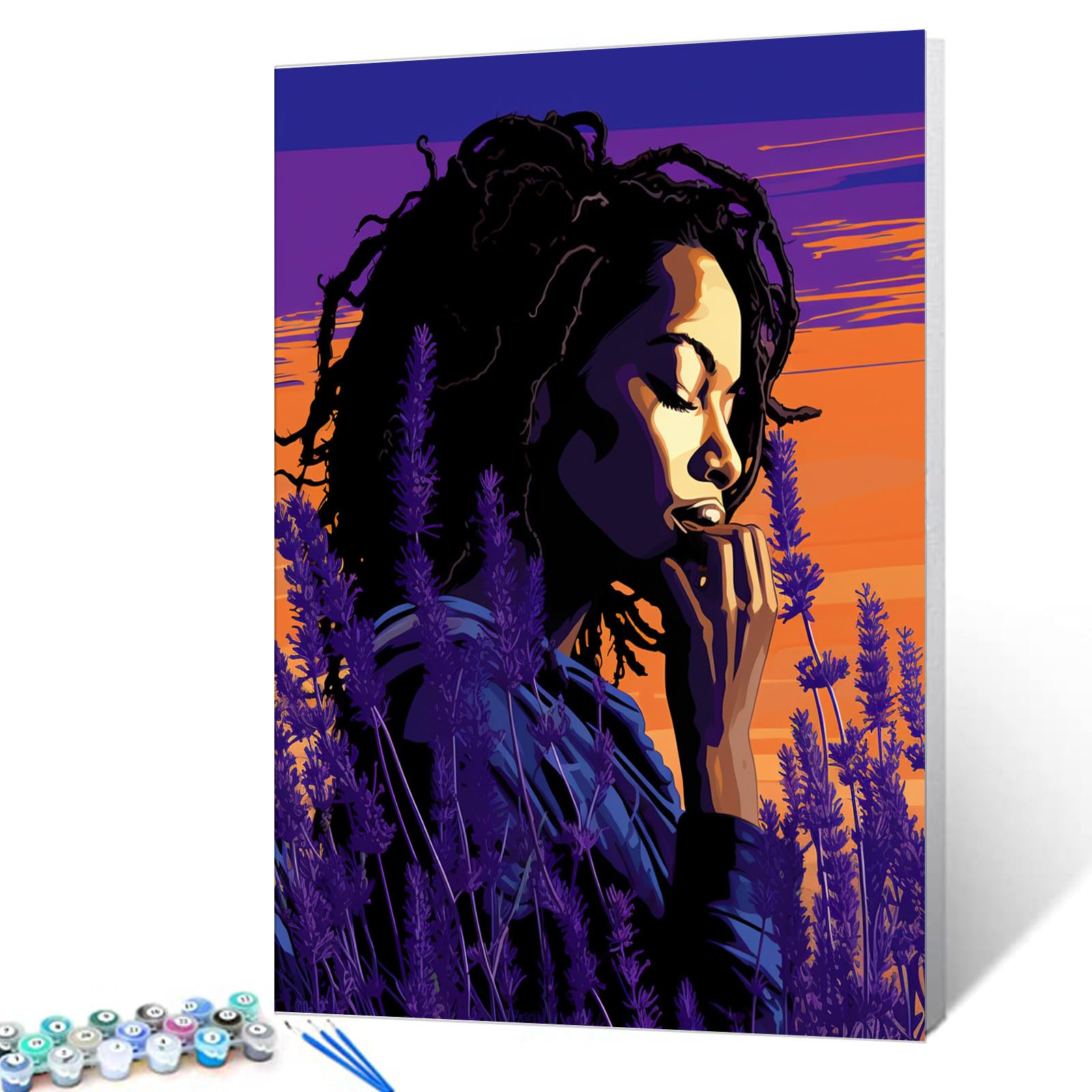 Black Girl with Dreadlocks Paint by Number Kits Canvas Acrylic Paint DIY Oil Painting for Kids, Students, Adults Beginner with Brushes and Acrylic African American Woman 16x20 Inch (DIY Frame)