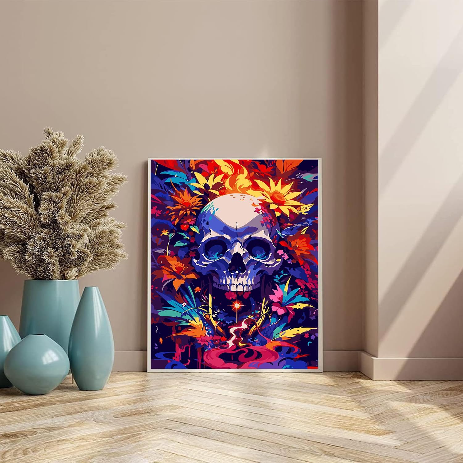 Xylogist Skull Paint by Numbers for Adults - DIY Acrylic Skeleton Painting Kit, HD Canvas Art Paint by Numbers for Beginners, Perfect for Home Wall Décor and Unique Gifts, 12x16 Inch