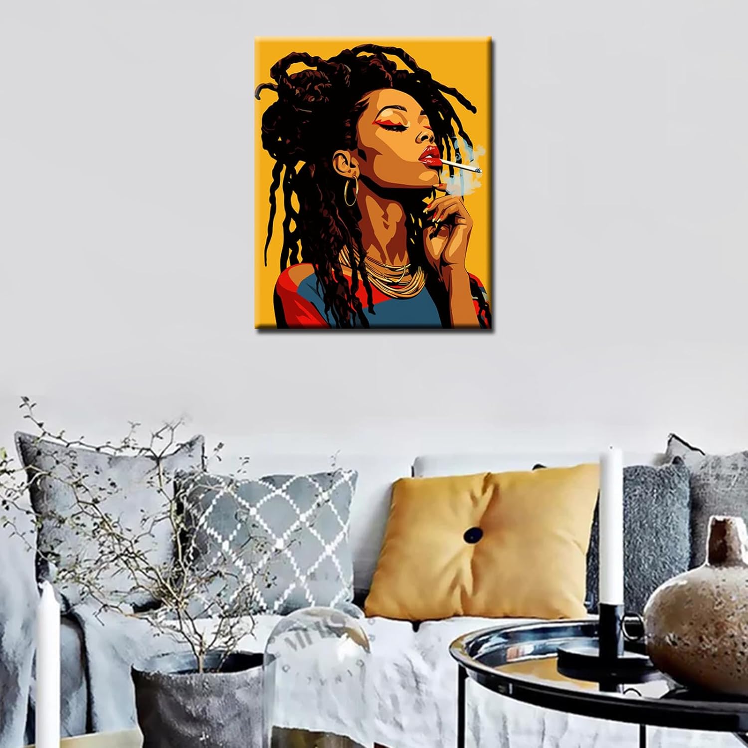 Black Girl with Dreadlocks Paint by Number Kits Canvas Acrylic Paint DIY Oil Painting for Kids, Students, Adults Beginner with Brushes and Acrylic African American Woman 16x20 Inch (DIY Frame)