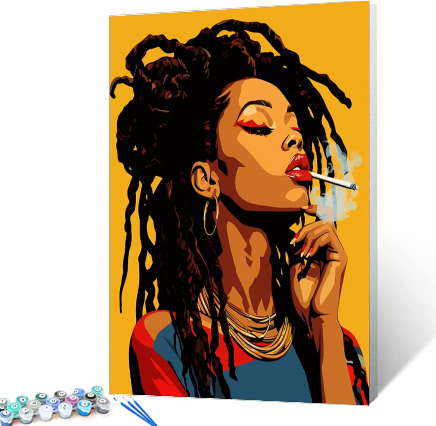 Black Girl with Dreadlocks Paint by Number Kits Canvas Acrylic Paint DIY Oil Painting for Kids, Students, Adults Beginner with Brushes and Acrylic African American Woman 16x20 Inch (DIY Frame)