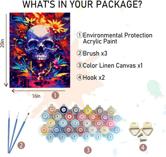 Xylogist Skull Paint by Numbers for Adults - DIY Acrylic Skeleton Painting Kit, HD Canvas Art Paint by Numbers for Beginners, Perfect for Home Wall Décor and Unique Gifts, 12x16 Inch