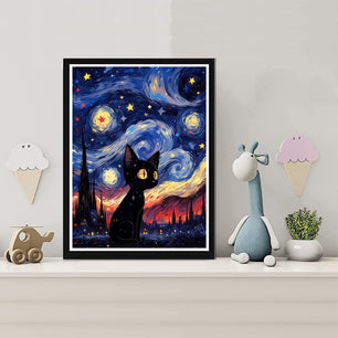 MBNTJHT DIY Black Cat Paint by Numbers Kit for Adults,Cat and Starry Sky Paint by Number Kits for Adults Beginner on Canvas,Easy Watercolor Art Painting Kits for Home Wall Decor 16X20 Inch.