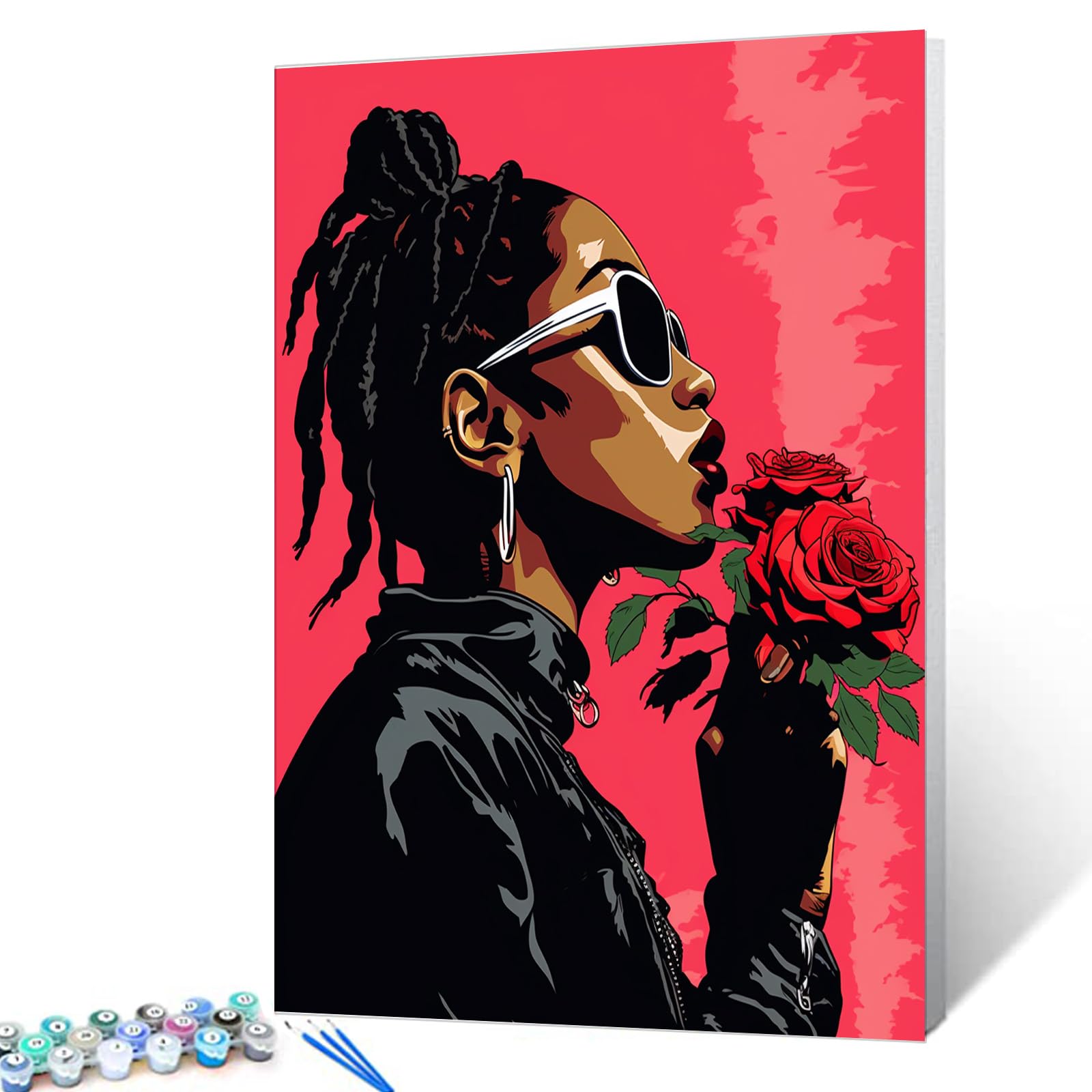 Black Girl with Dreadlocks Paint by Number Kits Canvas Acrylic Paint DIY Oil Painting for Kids, Students, Adults Beginner with Brushes and Acrylic African American Woman 16x20 Inch (DIY Frame)