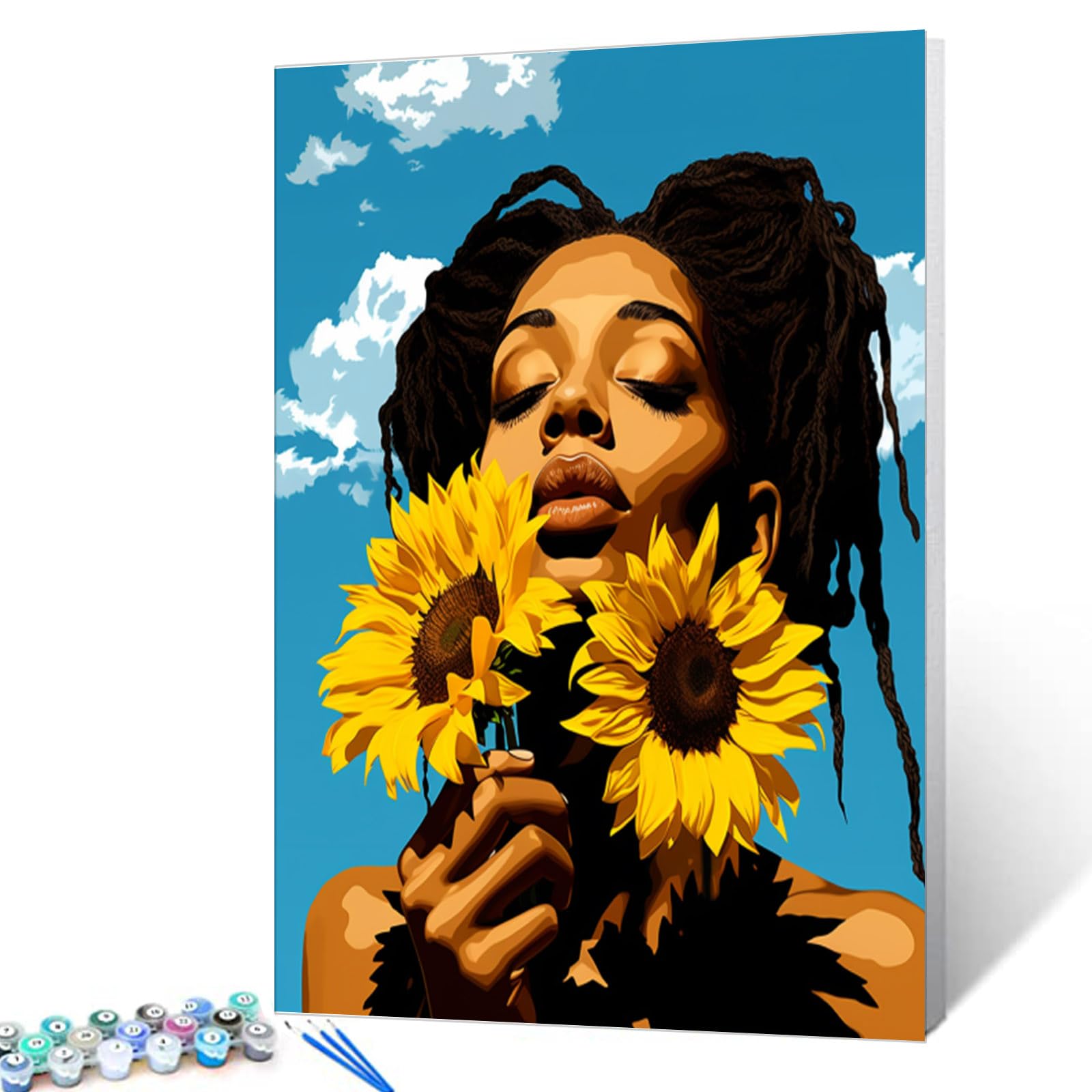 Black Girl with Dreadlocks Paint by Number Kits Canvas Acrylic Paint DIY Oil Painting for Kids, Students, Adults Beginner with Brushes and Acrylic African American Woman 16x20 Inch (DIY Frame)