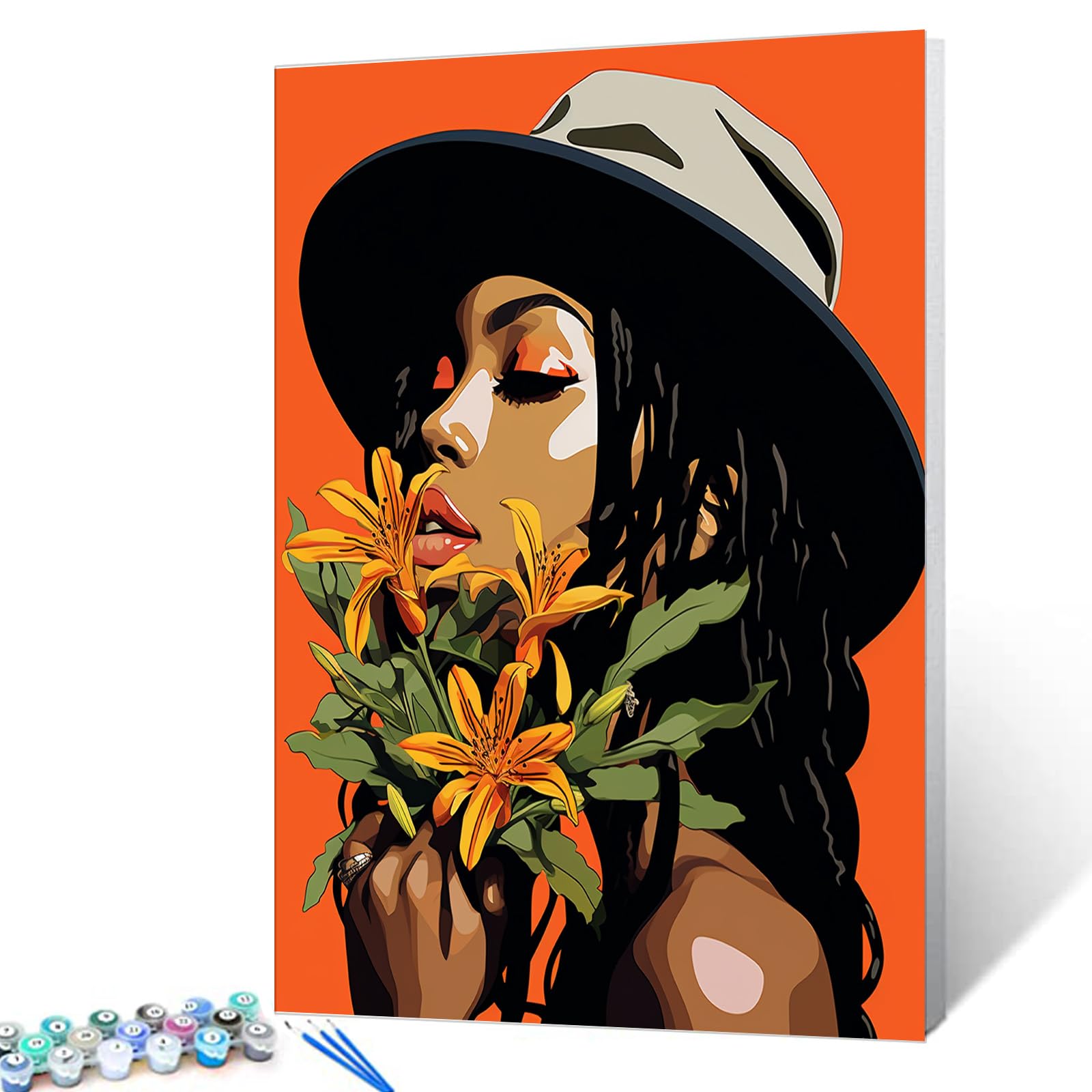 Black Girl with Dreadlocks Paint by Number Kits Canvas Acrylic Paint DIY Oil Painting for Kids, Students, Adults Beginner with Brushes and Acrylic African American Woman 16x20 Inch (DIY Frame)