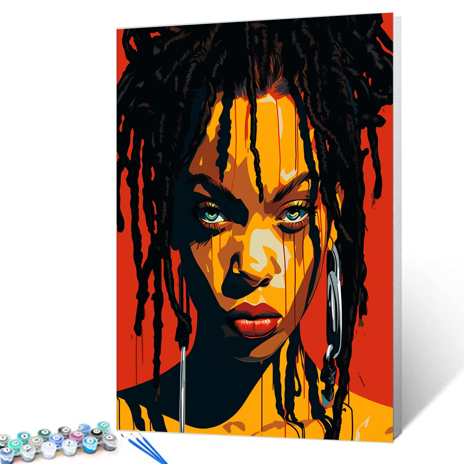 Black Girl with Dreadlocks Paint by Number Kits Canvas Acrylic Paint DIY Oil Painting for Kids, Students, Adults Beginner with Brushes and Acrylic African American Woman 16x20 Inch (DIY Frame)