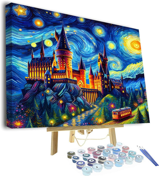 TUMOVO DIY Framed Paint by Numbers Kit for Adults Magic Castle Paint by Number Kits on Canvas Starry Sky Paint by Number for Adults with Brushes Art Crafts for Home 16"x20"