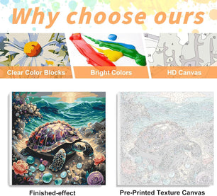 Sea Turtle Paint by Numbers Kit for Adults Framed- Animals Acrylic Paint by Numbers Kit for Adults, Adult Paint by Number for Home Wall Decor(12X12Inch)