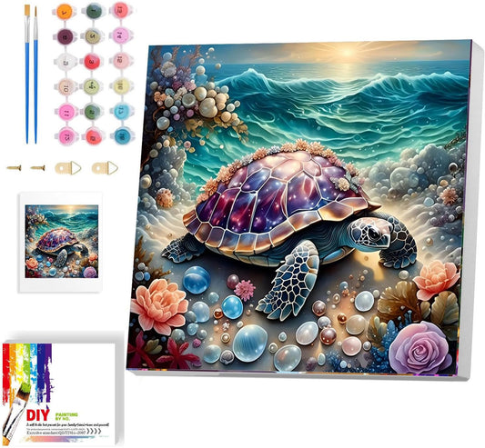 Sea Turtle Paint by Numbers Kit for Adults Framed- Animals Acrylic Paint by Numbers Kit for Adults, Adult Paint by Number for Home Wall Decor(12X12Inch)