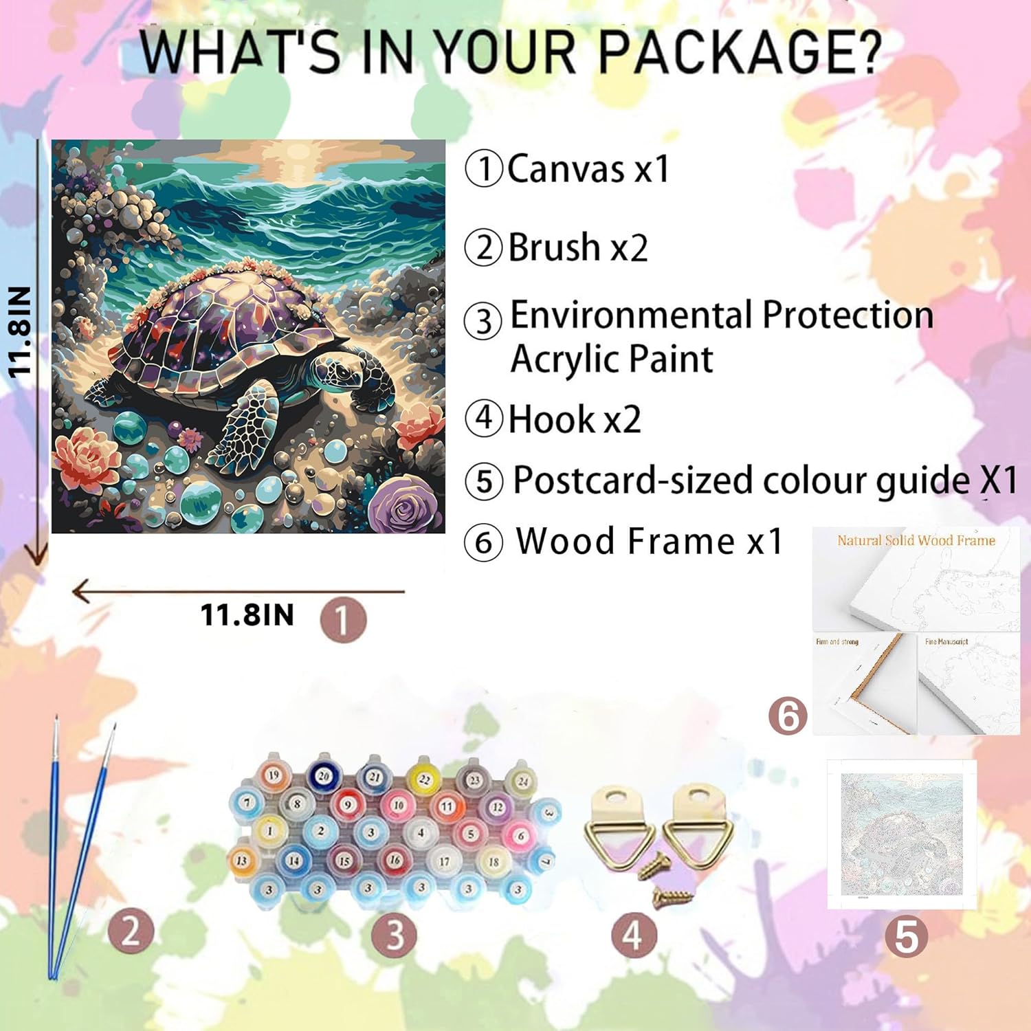 Sea Turtle Paint by Numbers Kit for Adults Framed- Animals Acrylic Paint by Numbers Kit for Adults, Adult Paint by Number for Home Wall Decor(12X12Inch)